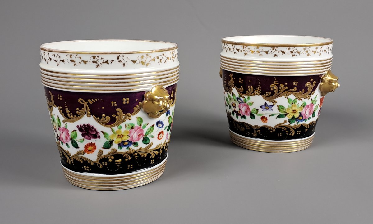 Paire de cache-pots en porcelaine de Paris-photo-2