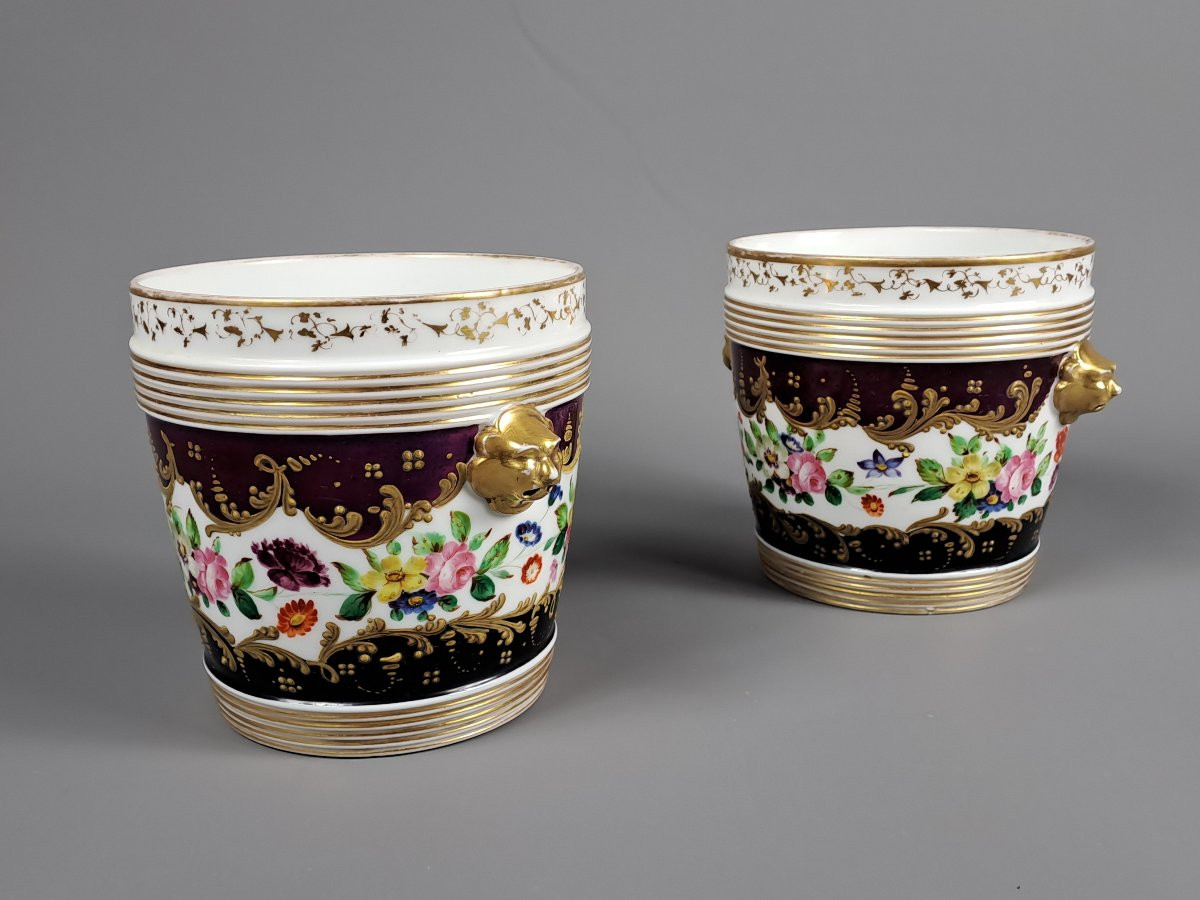 Paire de cache-pots en porcelaine de Paris-photo-3