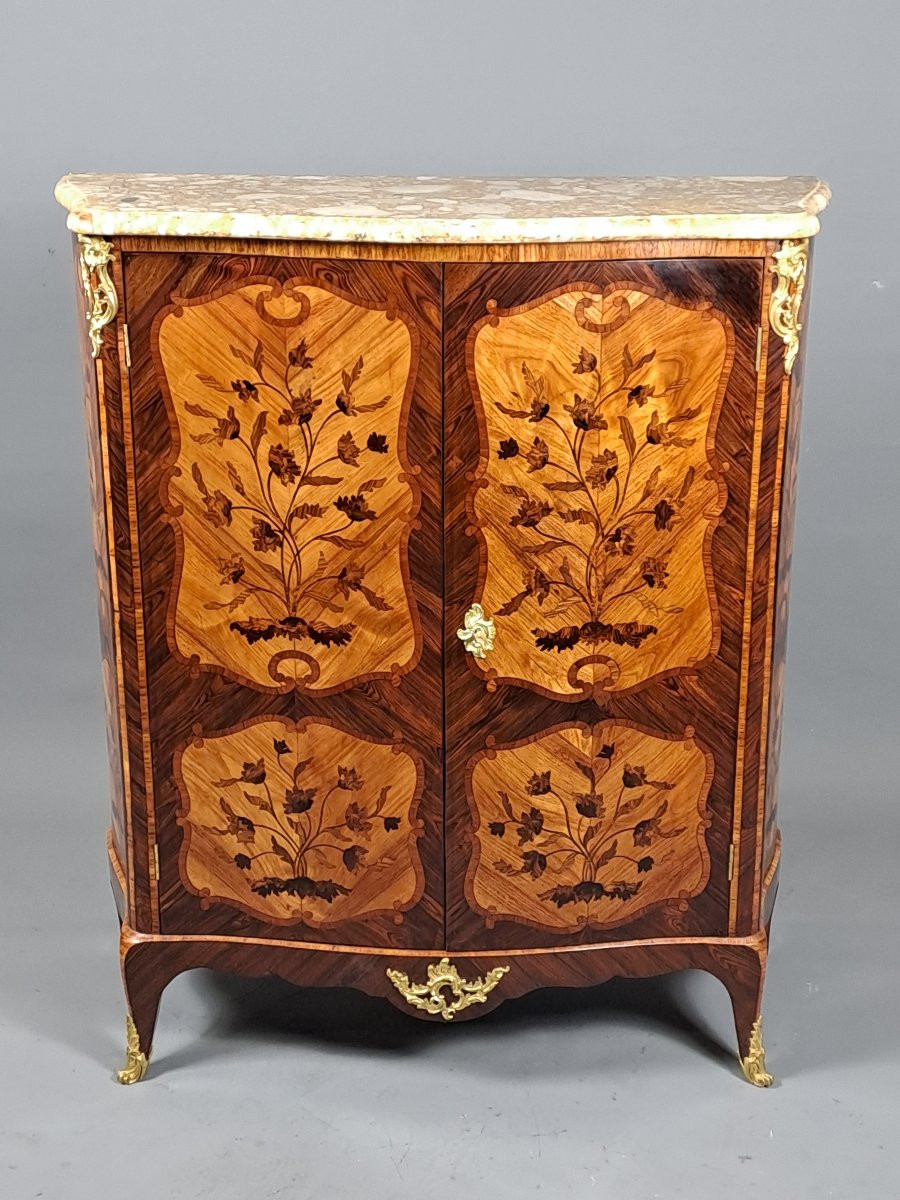 Louis XV Armoirette With Floral Marquetry And Gilt Bronze-photo-2
