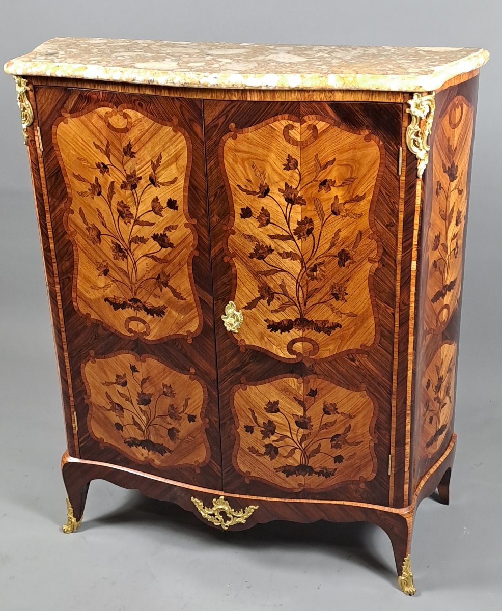 Louis XV Armoirette With Floral Marquetry And Gilt Bronze-photo-6