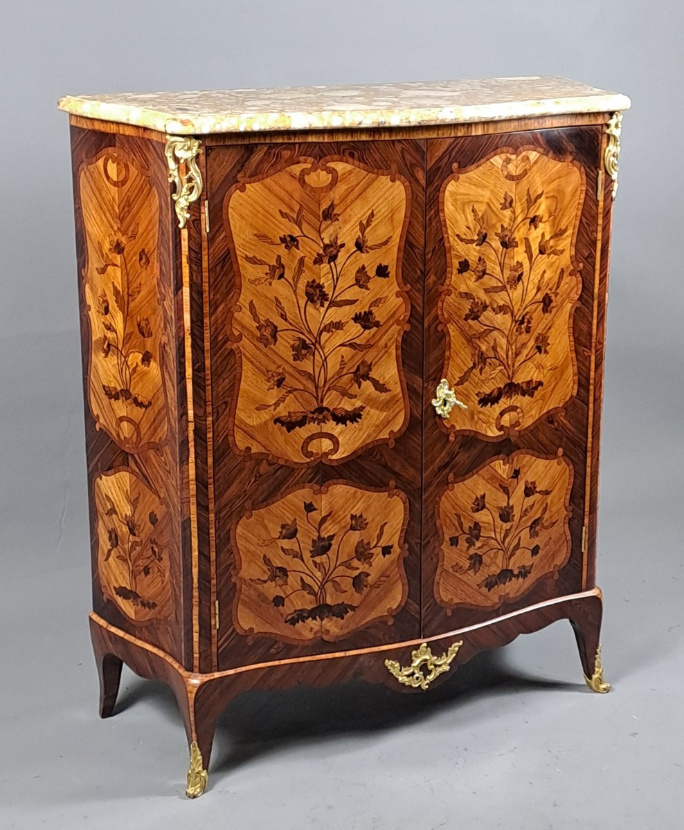 Louis XV Armoirette With Floral Marquetry And Gilt Bronze