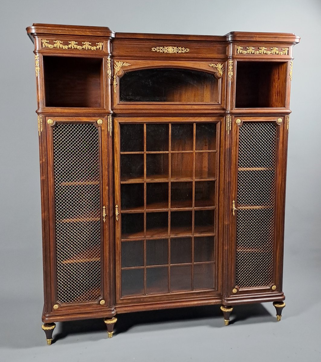 Louis XVI Style Bookcase In Mahogany And Gilded Bronze-photo-2
