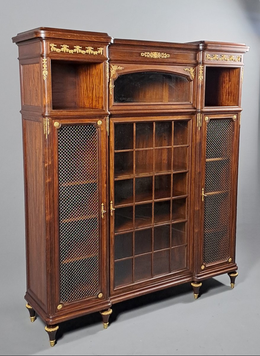 Louis XVI Style Bookcase In Mahogany And Gilded Bronze-photo-3