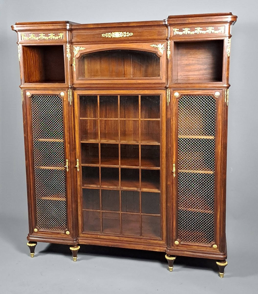 Louis XVI Style Bookcase In Mahogany And Gilded Bronze-photo-4