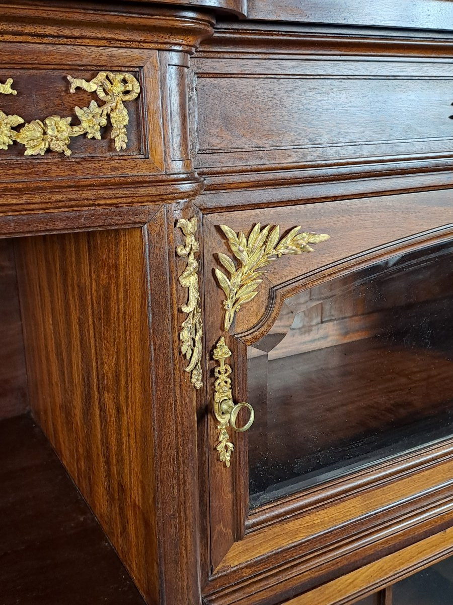 Louis XVI Style Bookcase In Mahogany And Gilded Bronze-photo-2