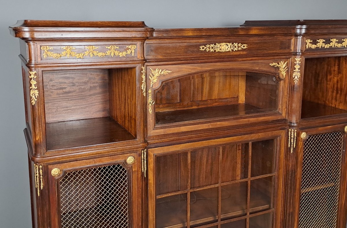 Louis XVI Style Bookcase In Mahogany And Gilded Bronze-photo-3