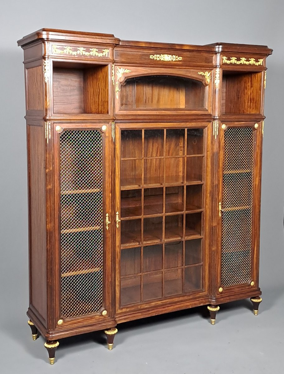 Louis XVI Style Bookcase In Mahogany And Gilded Bronze-photo-6