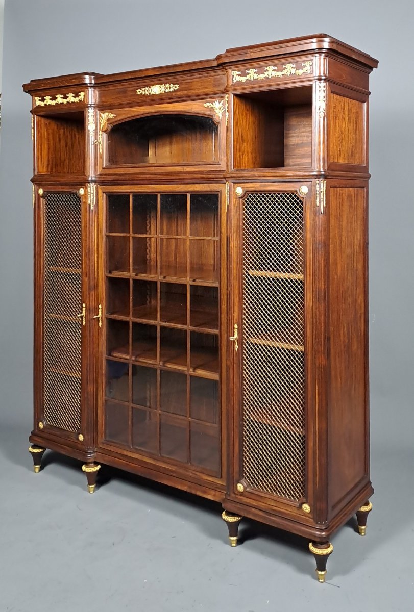 Louis XVI Style Bookcase In Mahogany And Gilded Bronze-photo-7