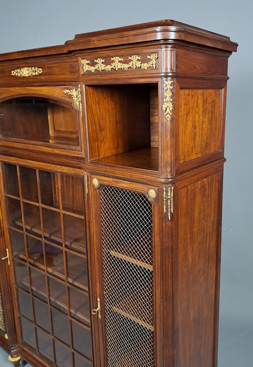Louis XVI Style Bookcase In Mahogany And Gilded Bronze-photo-8