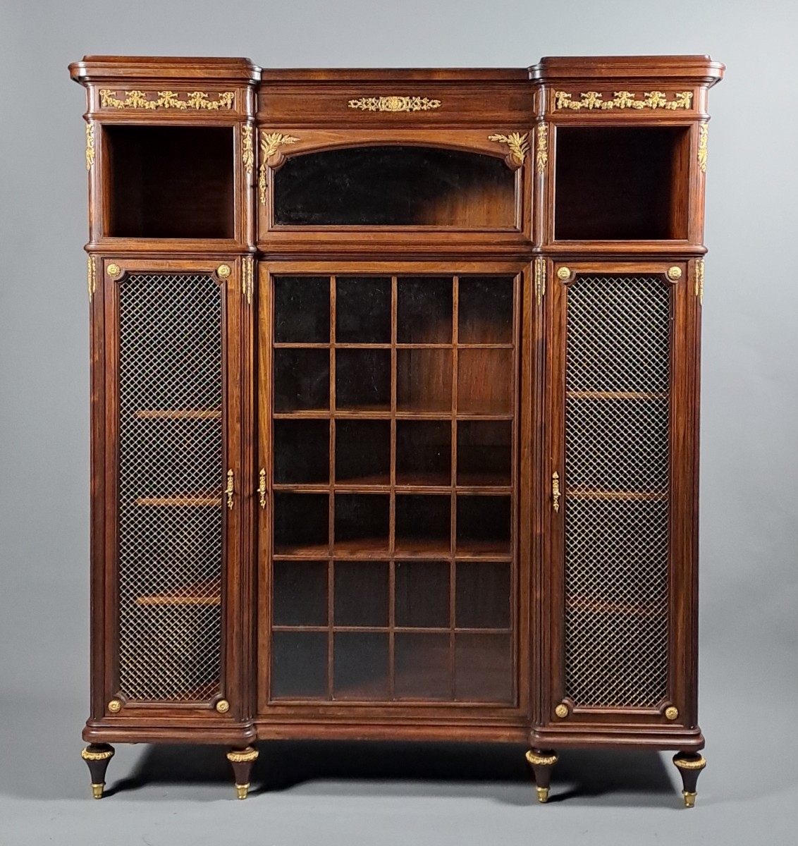 Louis XVI Style Bookcase In Mahogany And Gilded Bronze