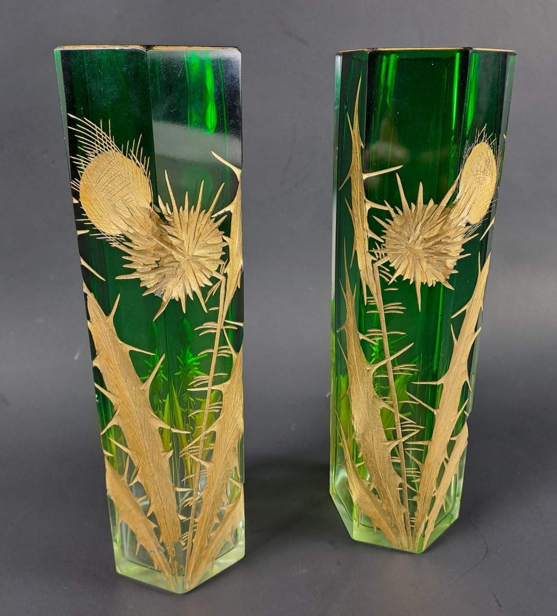 Pair Of Crystal Vases With Thistles – Maison Moser – Art Nouveau Period-photo-2