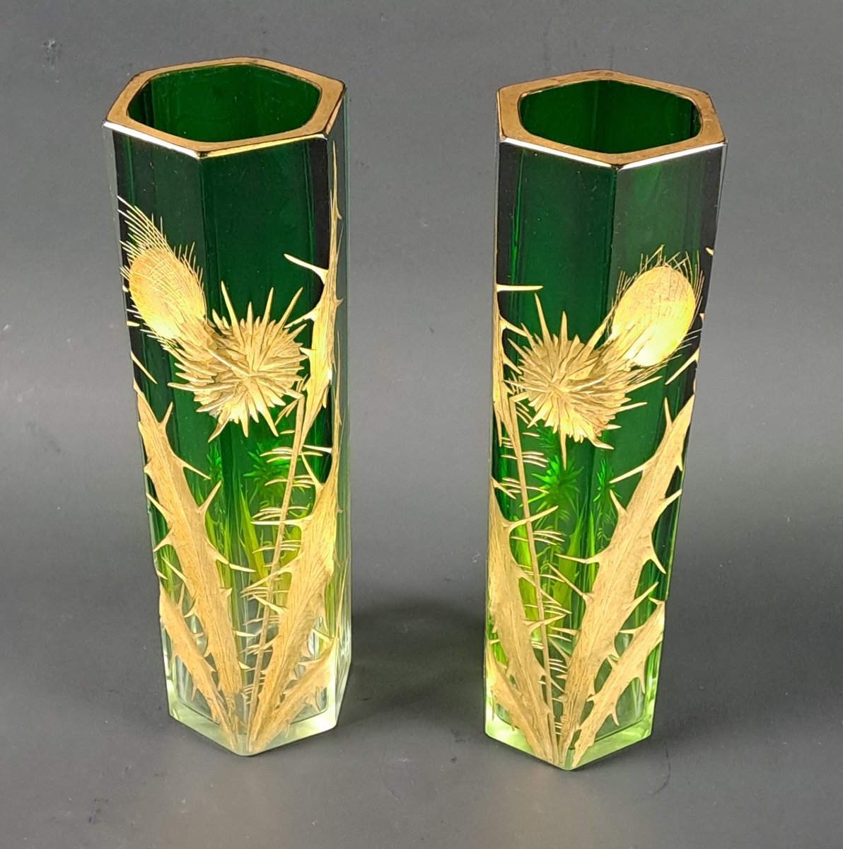 Pair Of Crystal Vases With Thistles – Maison Moser – Art Nouveau Period-photo-4