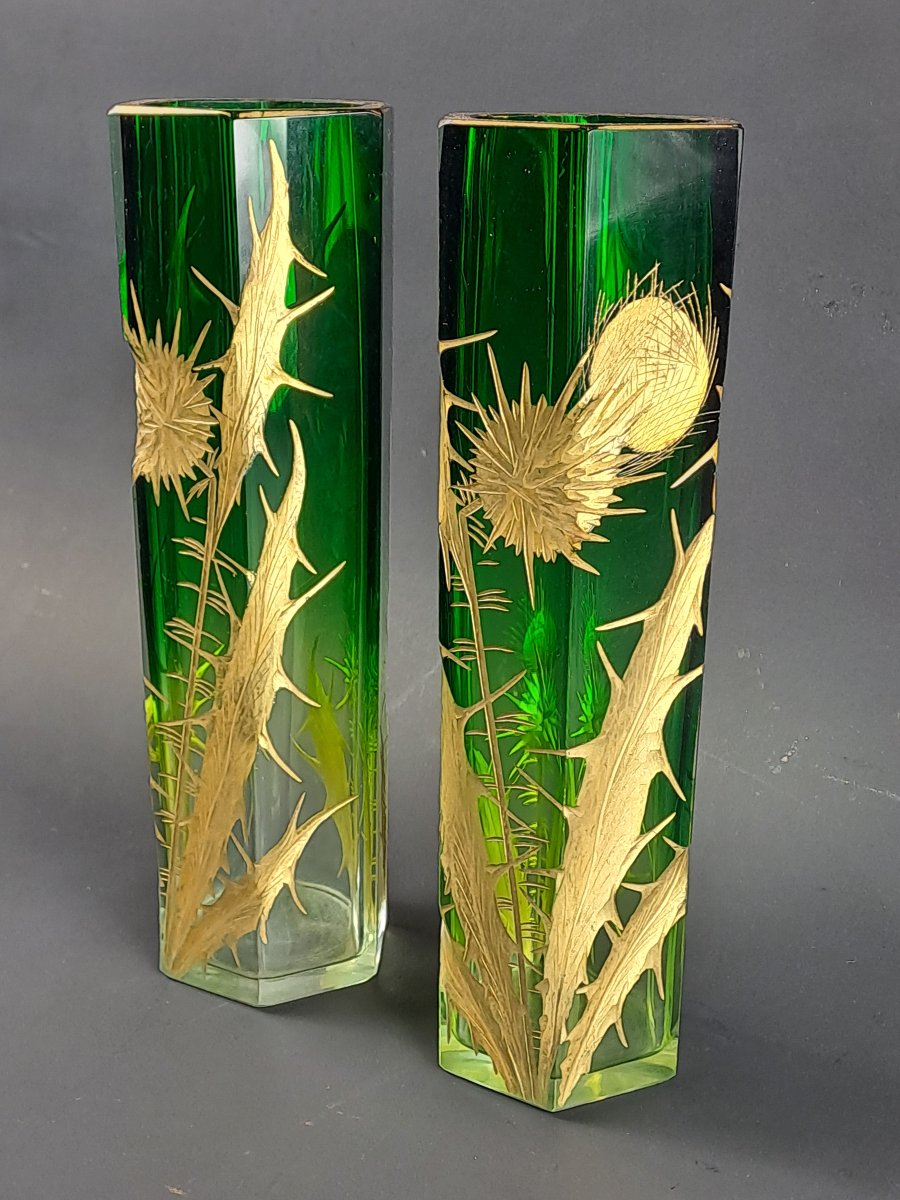 Pair Of Crystal Vases With Thistles – Maison Moser – Art Nouveau Period-photo-4