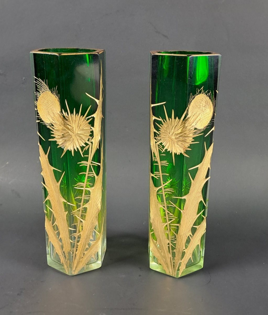 Pair Of Crystal Vases With Thistles – Maison Moser – Art Nouveau Period-photo-5