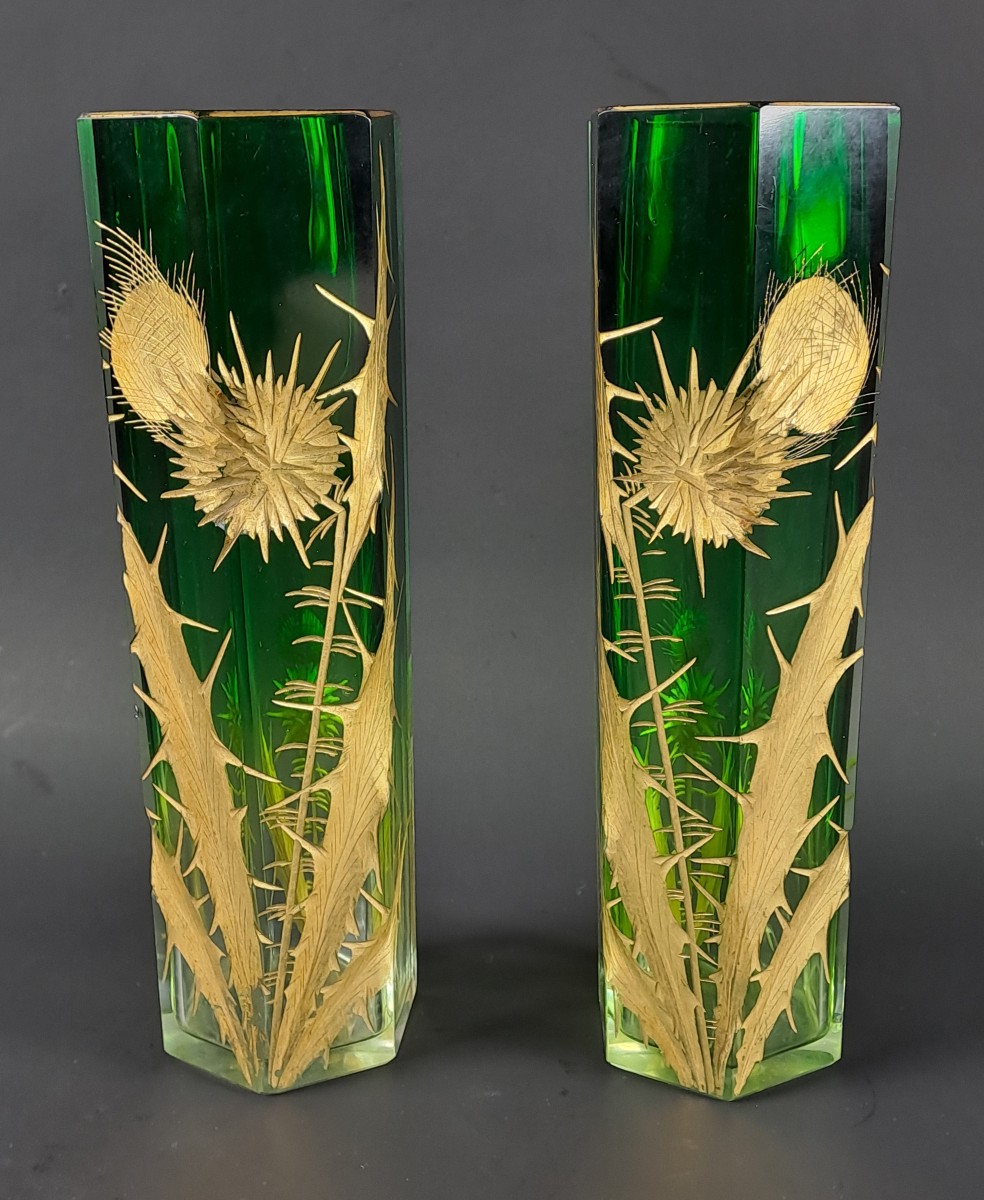 Pair Of Crystal Vases With Thistles – Maison Moser – Art Nouveau Period