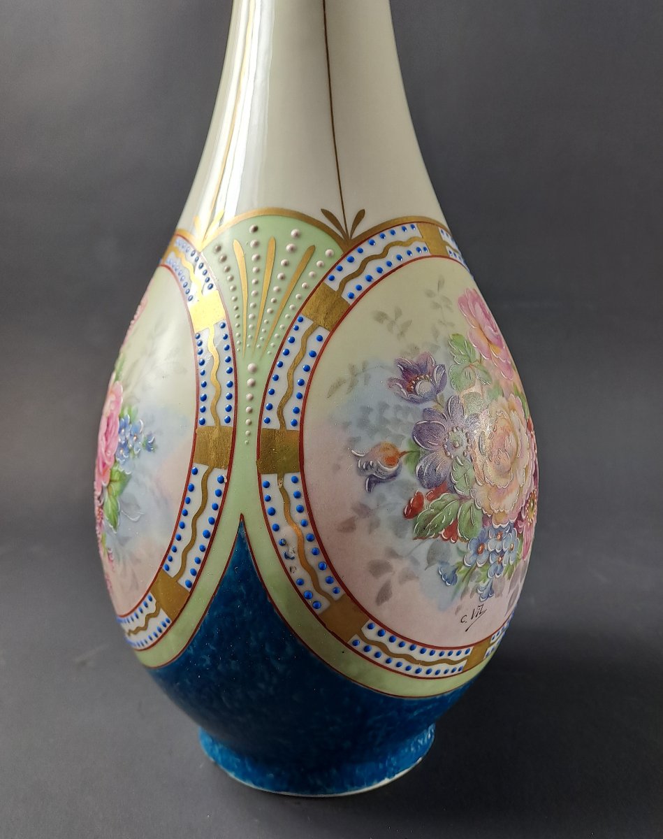 Grand vase art déco en porcelaine de Limoges signé Lucien Michelaud -photo-4