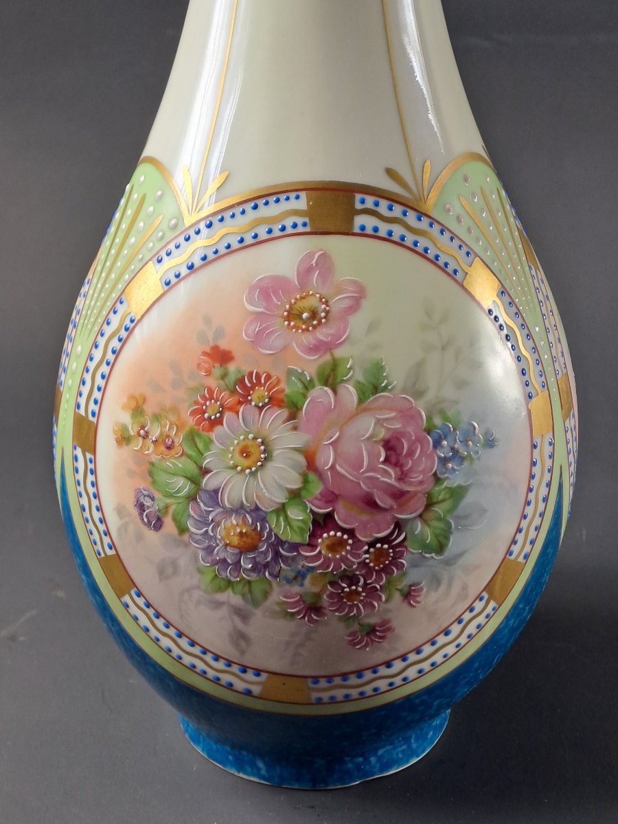 Grand vase art déco en porcelaine de Limoges signé Lucien Michelaud -photo-5