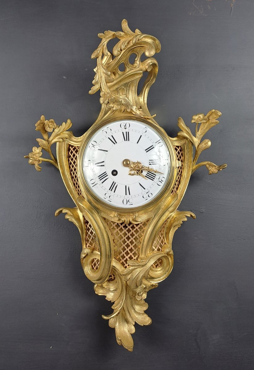 Cartel d'applique de style Louis XV Rocaille en bronze doré-photo-2