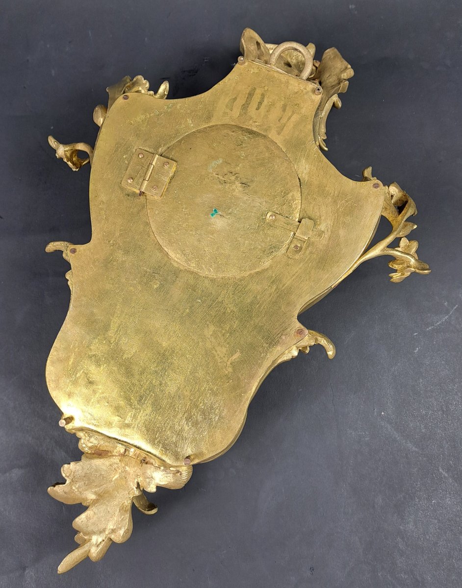 Cartel d'applique de style Louis XV Rocaille en bronze doré-photo-6