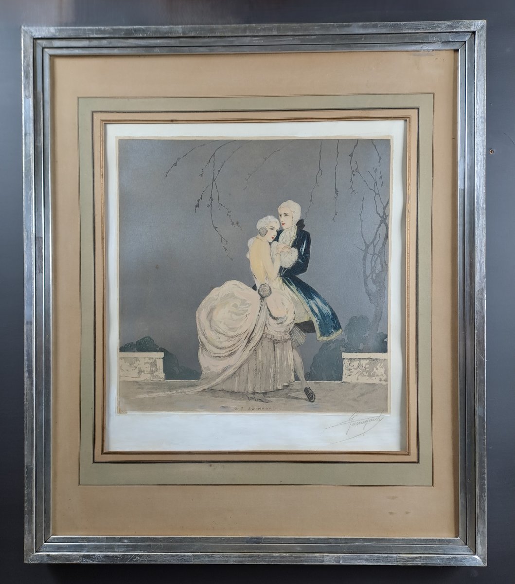 Pair Of Large Engravings Enhanced With Gouache, Signed Georges Pierre Guinegault (1893-1982)-photo-2