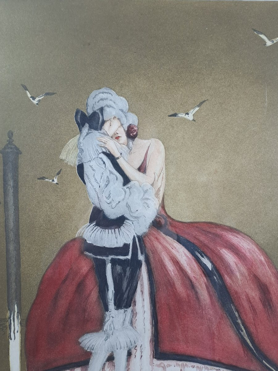 Pair Of Large Engravings Enhanced With Gouache, Signed Georges Pierre Guinegault (1893-1982)-photo-6