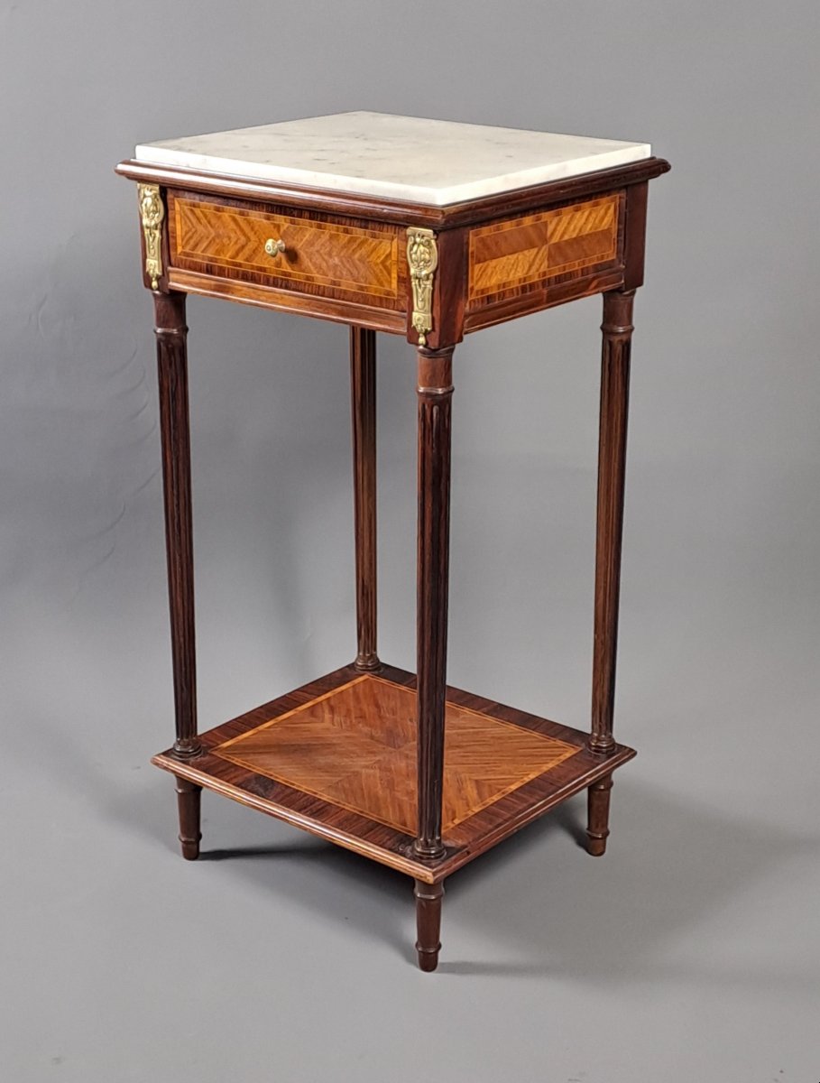 Louis XVI Style Side Table In Mahogany And Rosewood Marquetry-photo-2