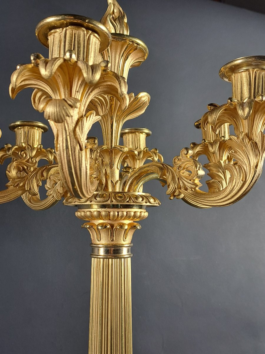 Paire de grands candélabres en bronze doré d'époque restauration (80 cm)-photo-2
