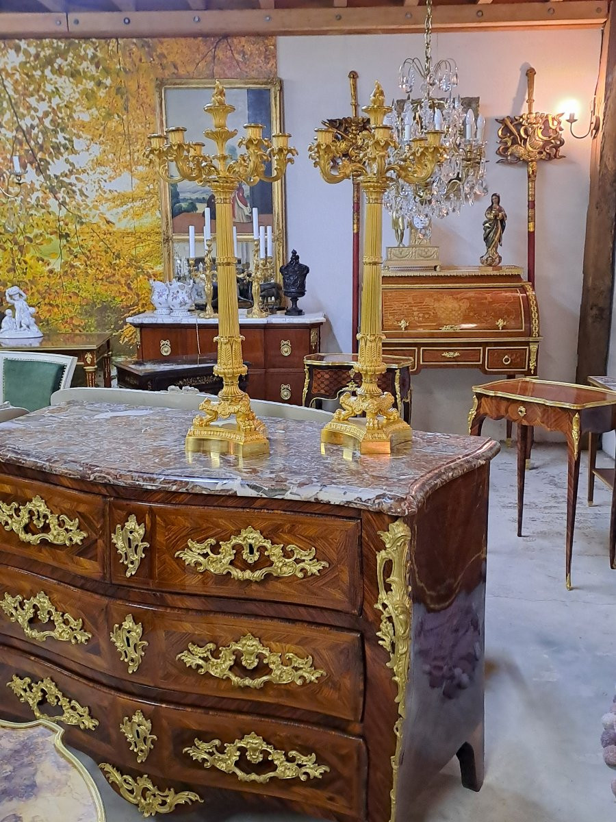 Paire de grands candélabres en bronze doré d'époque restauration (80 cm)-photo-8