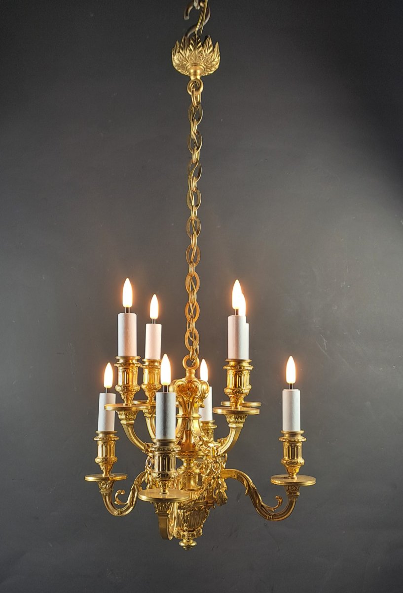 Louis XVI Style 8-light Chandelier In Gilt Bronze-photo-1