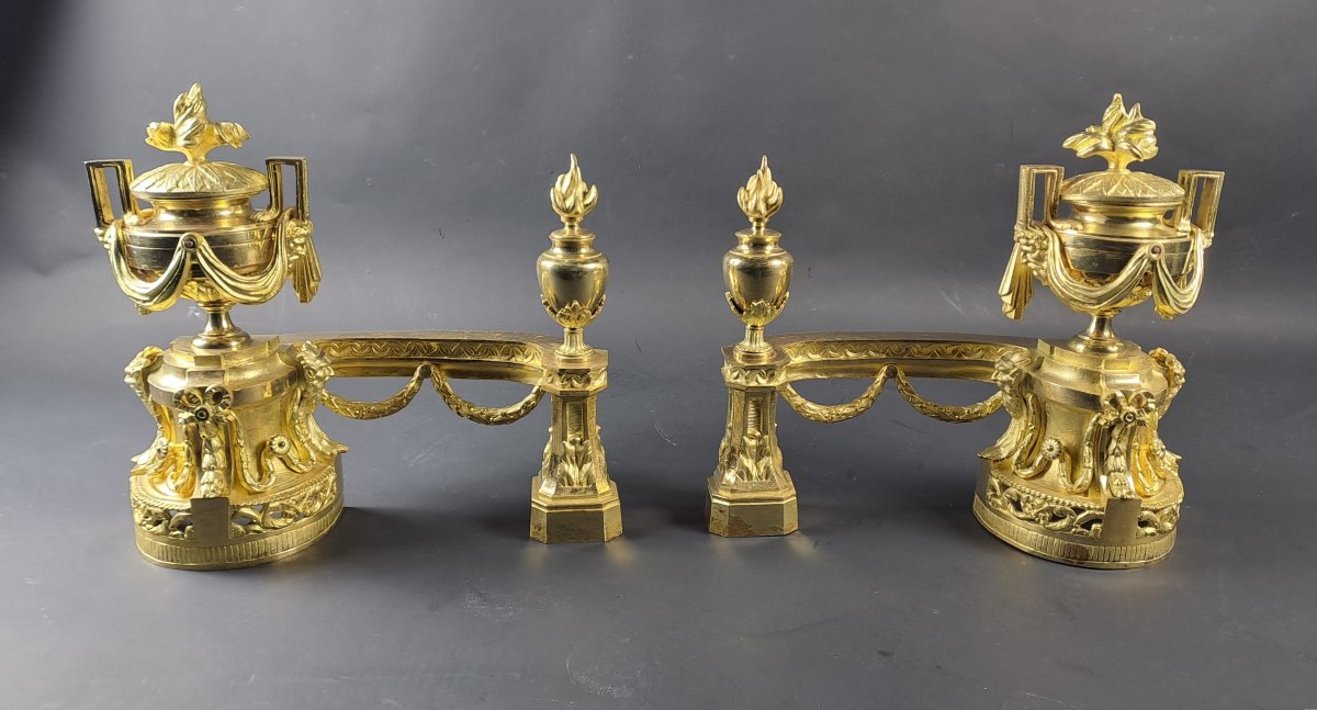 Pair Of Napoleon III Gilt Bronze Fire Dogs/fire Dogs-photo-2
