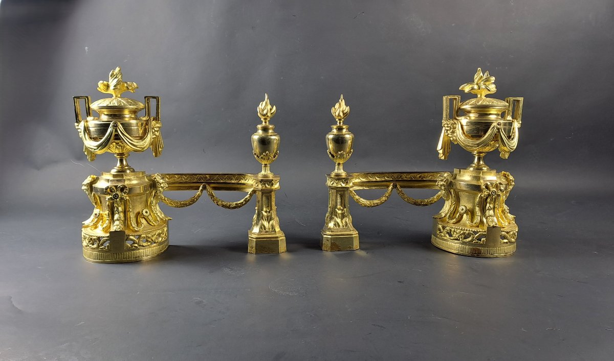 Pair Of Napoleon III Gilt Bronze Fire Dogs/fire Dogs-photo-4