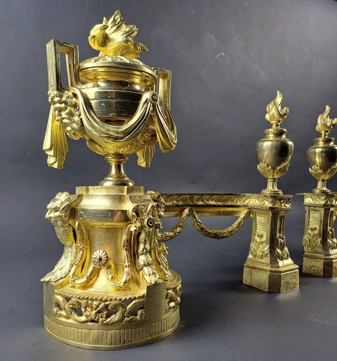 Pair Of Napoleon III Gilt Bronze Fire Dogs/fire Dogs-photo-5