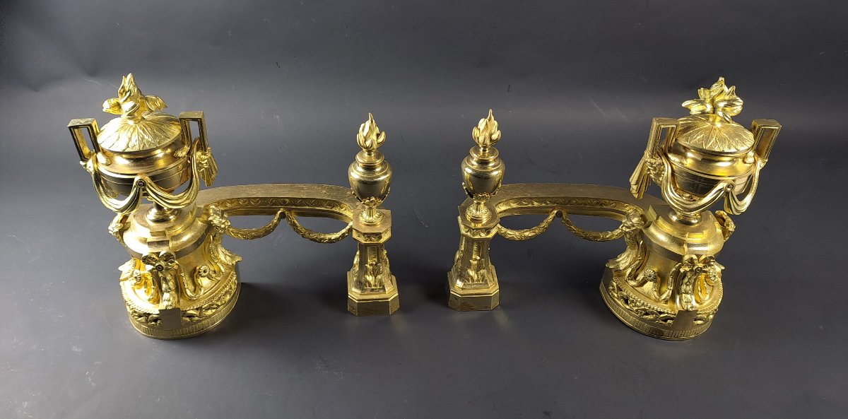 Pair Of Napoleon III Gilt Bronze Fire Dogs/fire Dogs-photo-6