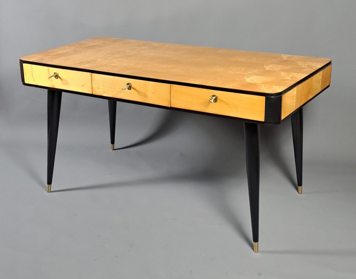Center Desk In Sycamore And Blackened Wood – 1950s Design-photo-4
