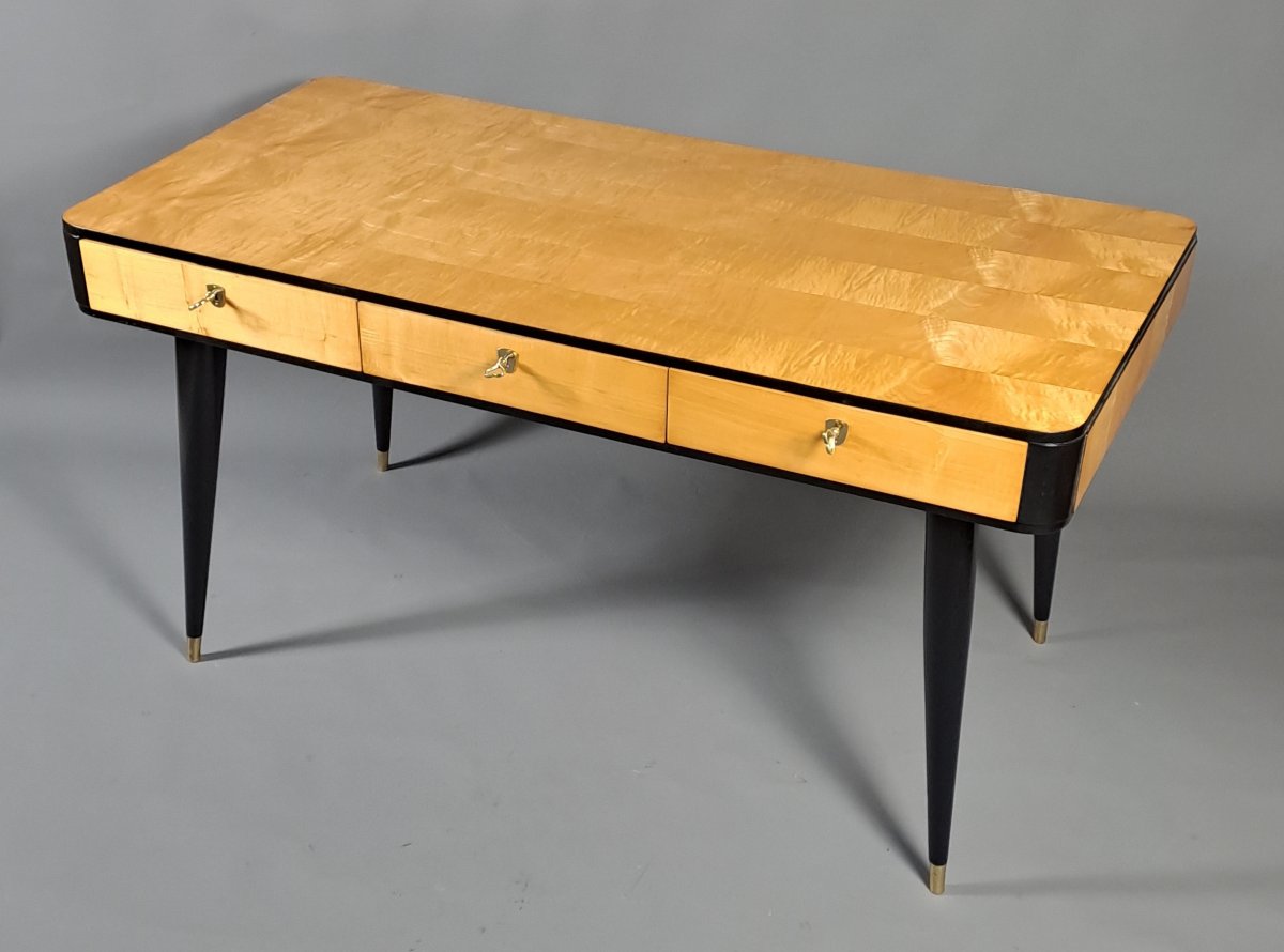 Center Desk In Sycamore And Blackened Wood – 1950s Design-photo-1