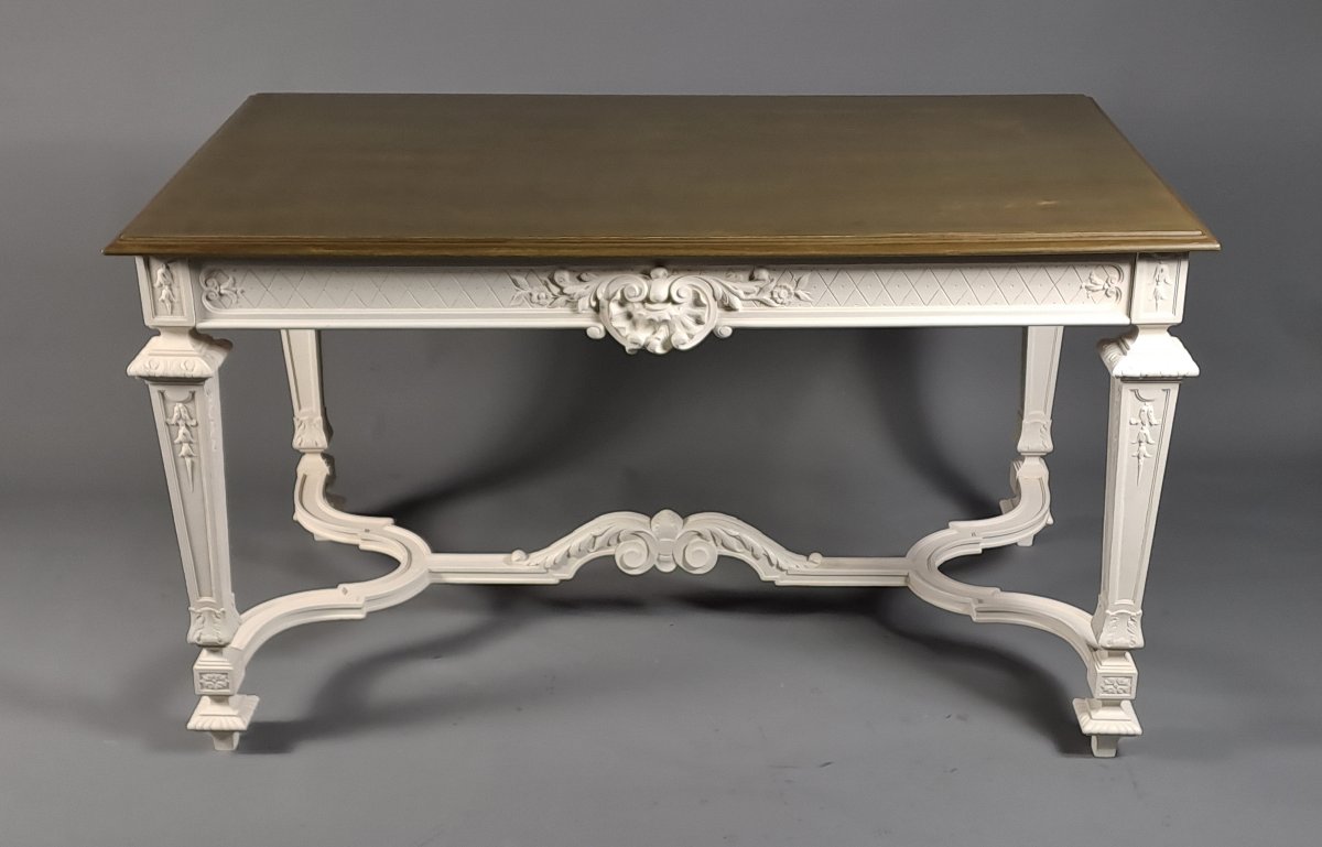 Table de salon de style Louis XIV en noyer sculpté et laqué-photo-1