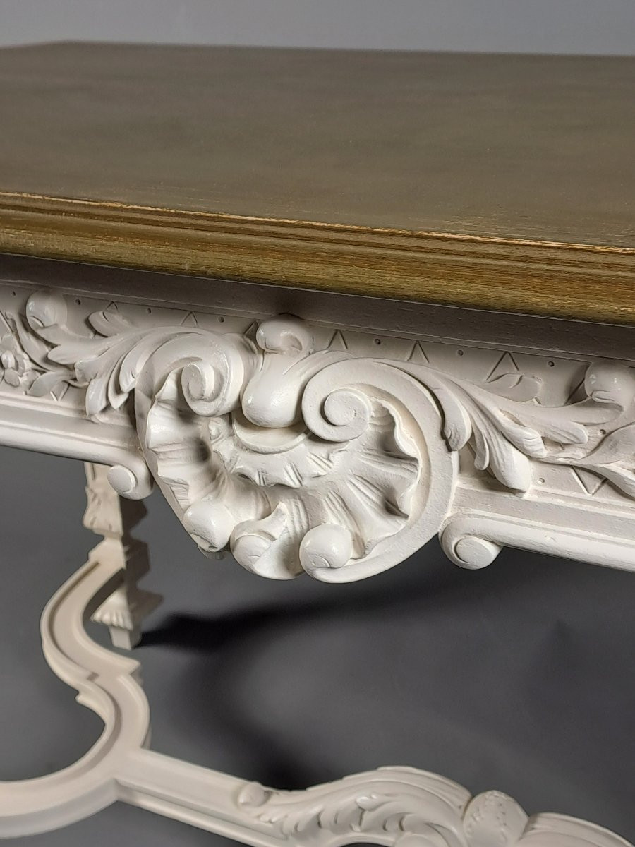 Table de salon de style Louis XIV en noyer sculpté et laqué-photo-3