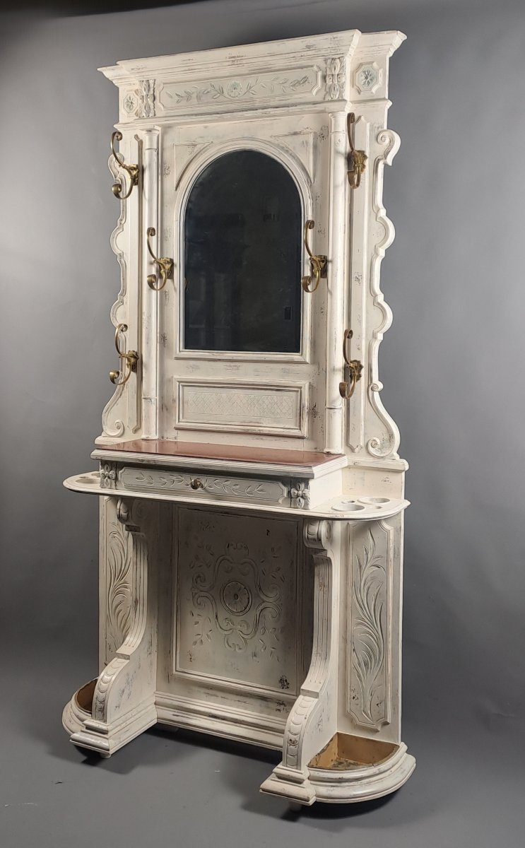 Large Antique Wardrobe In White Lacquered Wood-photo-2