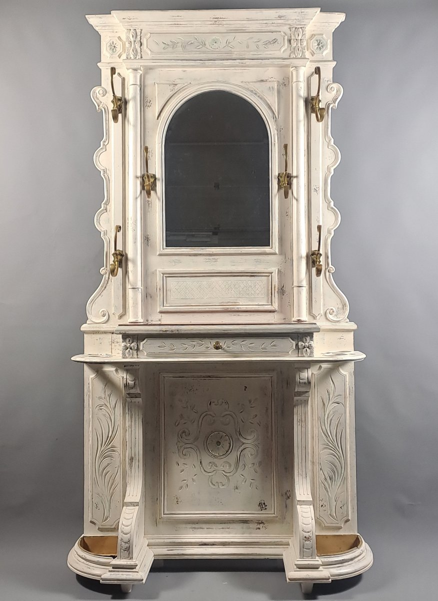 Large Antique Wardrobe In White Lacquered Wood-photo-4