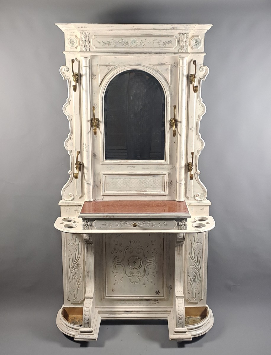 Large Antique Wardrobe In White Lacquered Wood