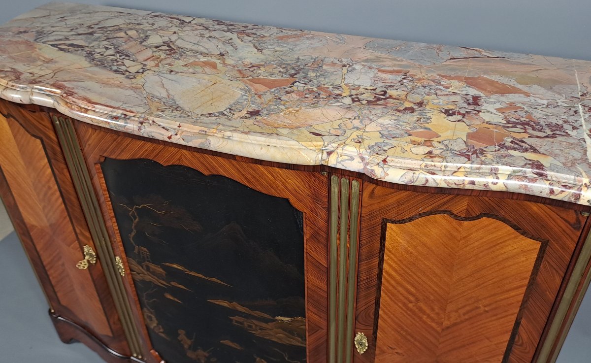 Large Sideboard In Marquetry And Japanese Lacquer, Stamped Soubrier In Paris.-photo-2