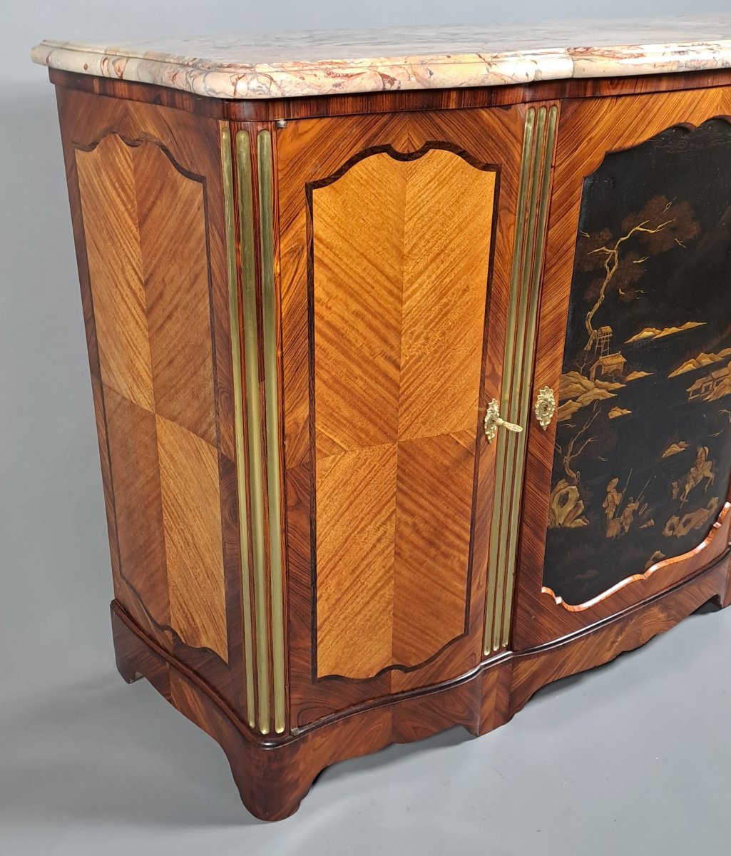 Large Sideboard In Marquetry And Japanese Lacquer, Stamped Soubrier In Paris.-photo-4