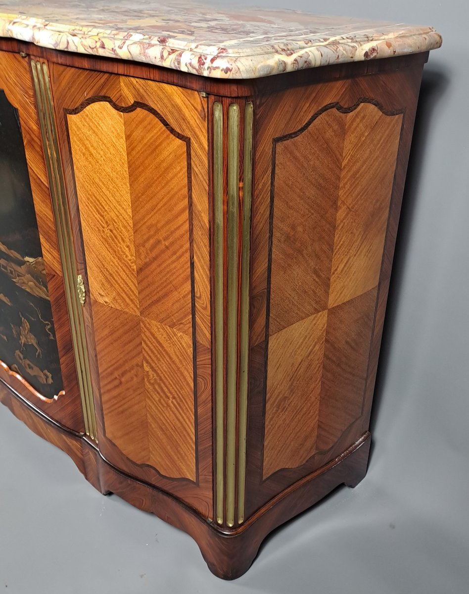 Large Sideboard In Marquetry And Japanese Lacquer, Stamped Soubrier In Paris.-photo-5