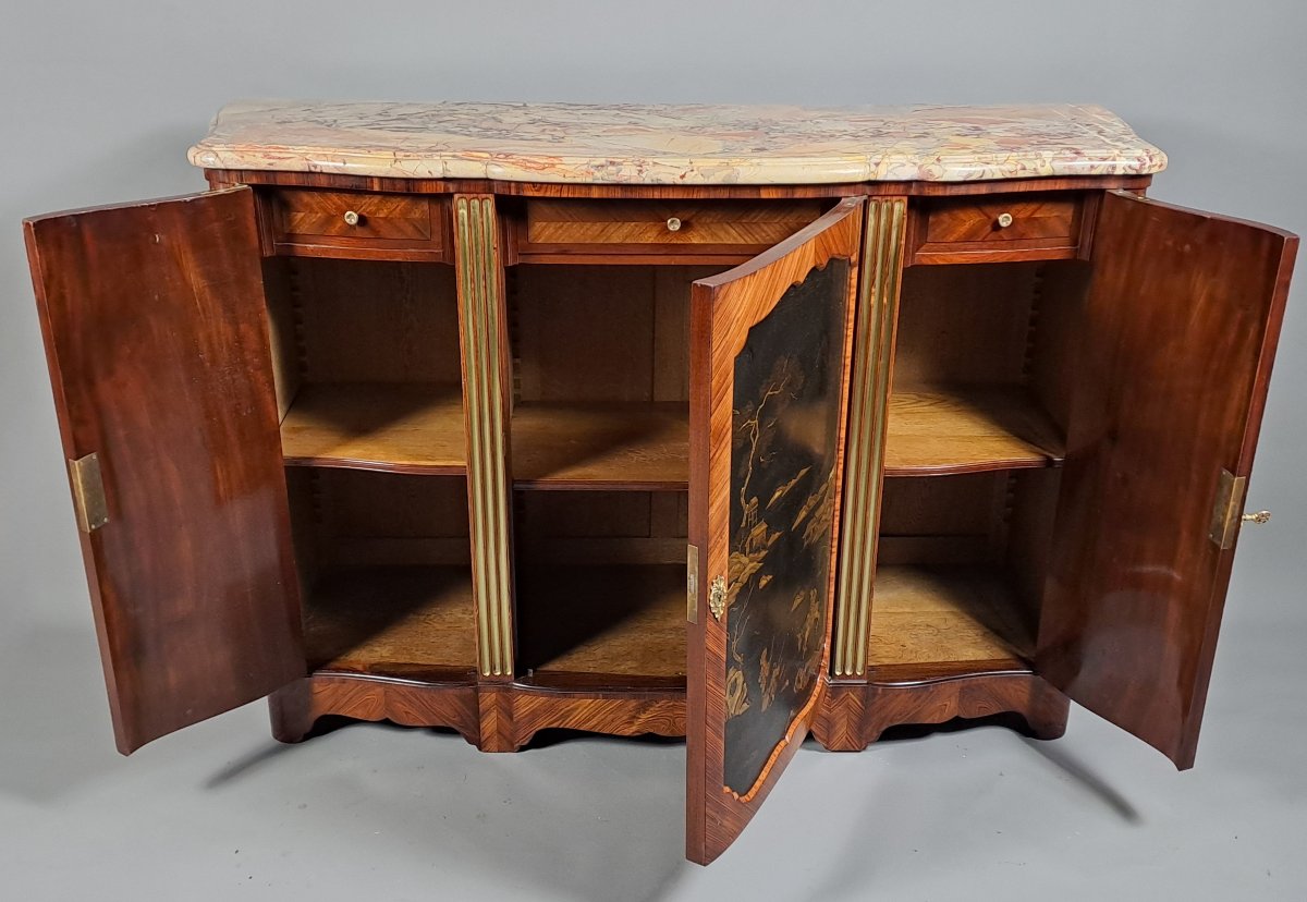 Large Sideboard In Marquetry And Japanese Lacquer, Stamped Soubrier In Paris.-photo-6
