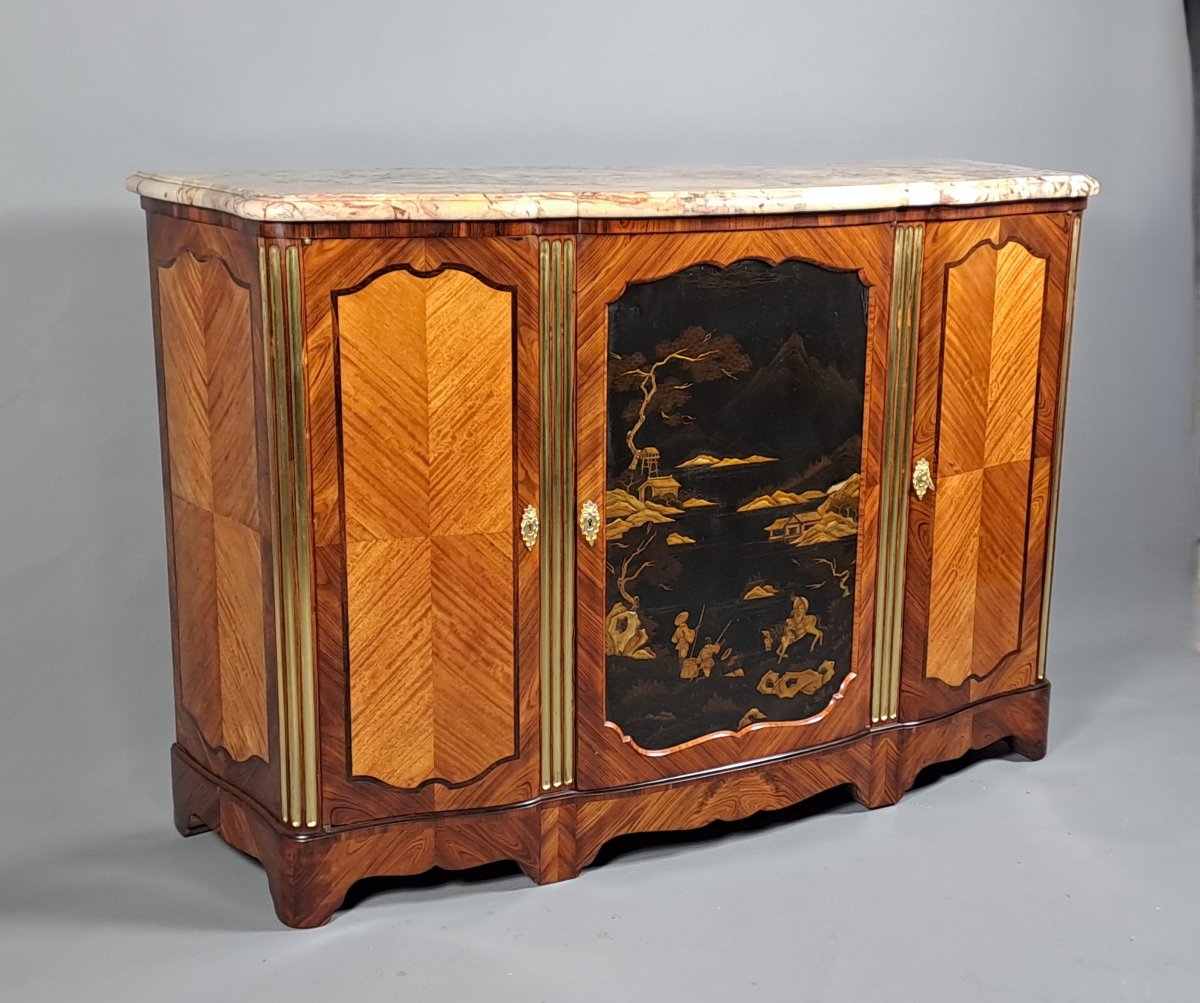 Large Sideboard In Marquetry And Japanese Lacquer, Stamped Soubrier In Paris.-photo-7
