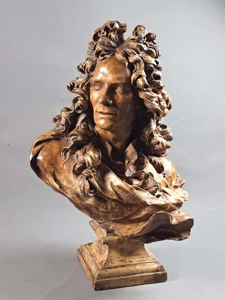 Grand buste en terre cuite de Corneille Van Clève d’après Caffieri-photo-4