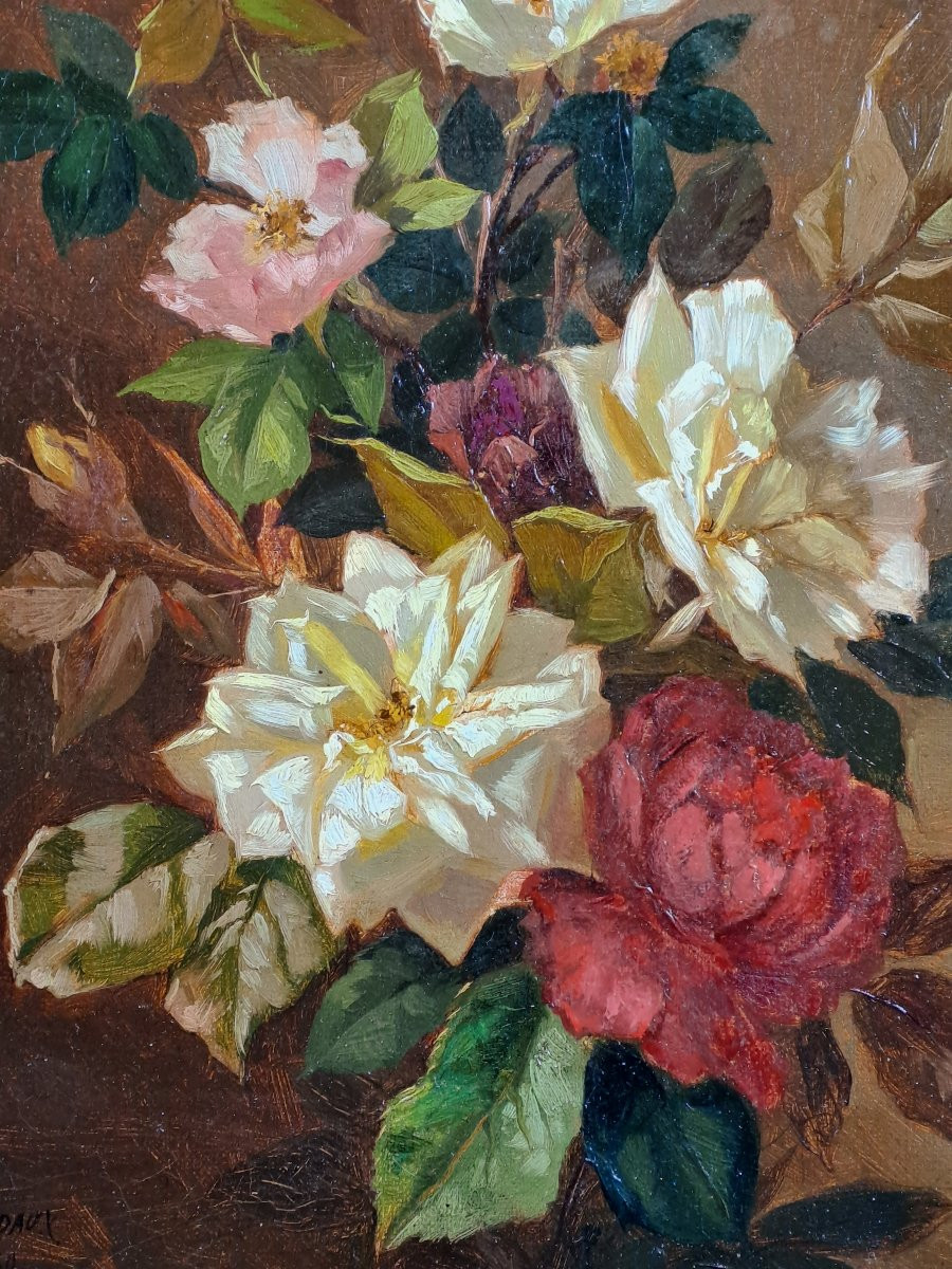 Edmond-Adolphe Rudaux (1840-1908) - Bouquet de roses - Huile sur toile signée et datée-photo-2
