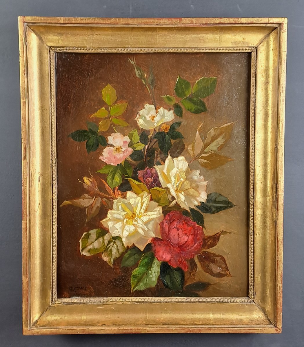 Edmond-Adolphe Rudaux (1840-1908) - Bouquet de roses - Huile sur toile signée et datée-photo-1