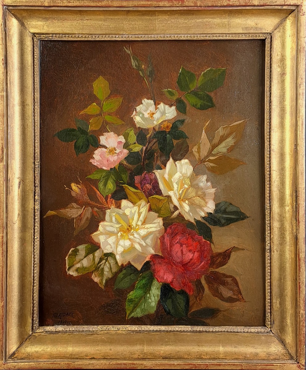 Edmond-Adolphe Rudaux (1840-1908) - Bouquet de roses - Huile sur toile signée et datée