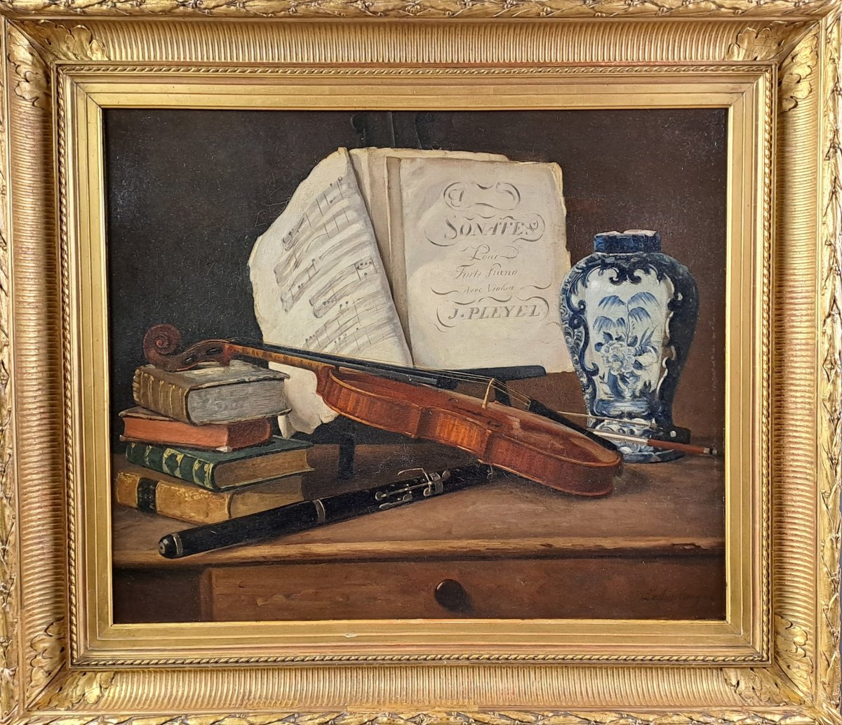 Ecole Française du début XIXème siècle - Huile sur Toile - Nature morte - allégorie aux arts-photo-2